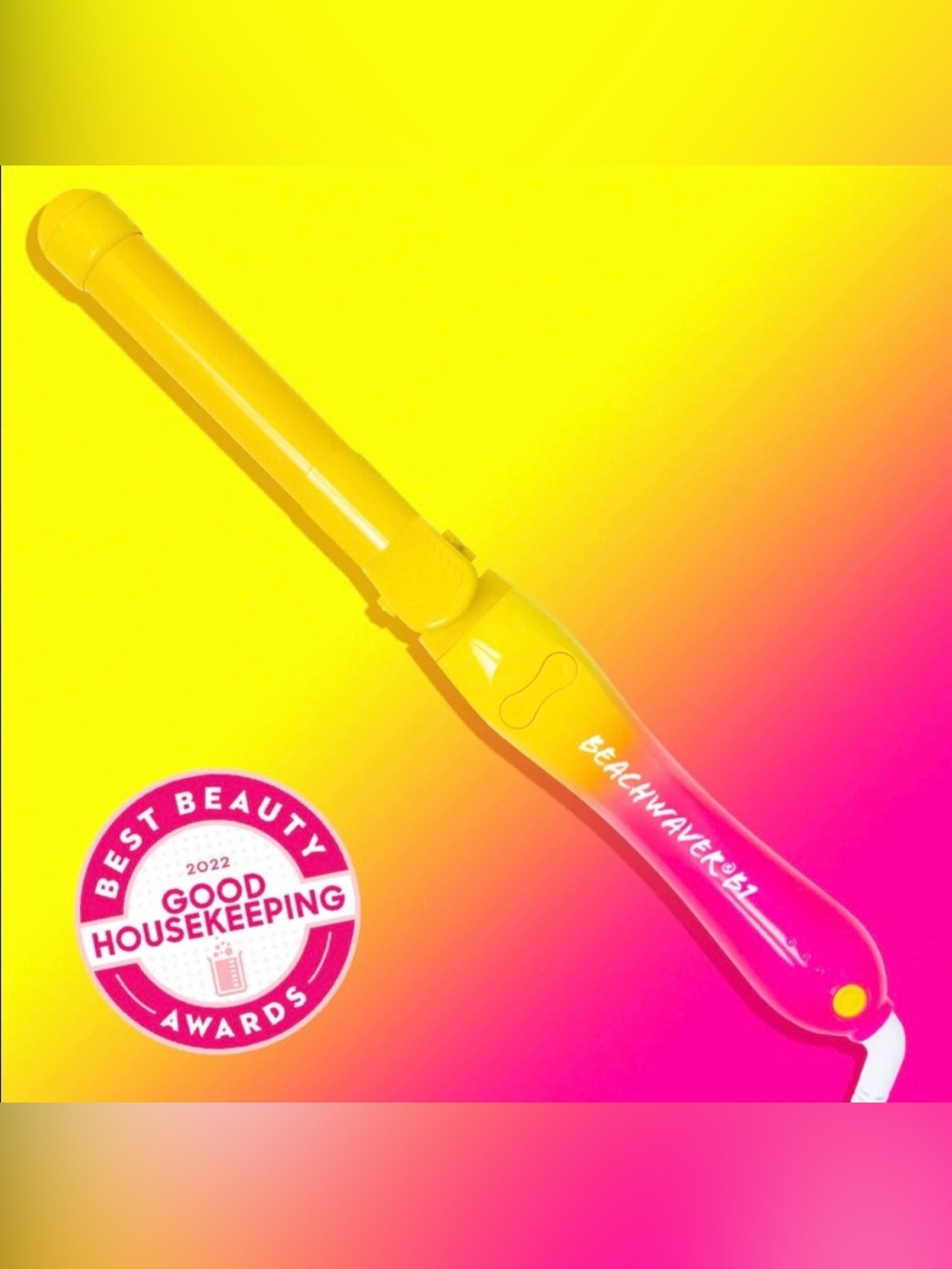 Beachwaver Co B1 Rotating Curling Iron 1" Ceramic Pink Yellow Curls Beach Bright